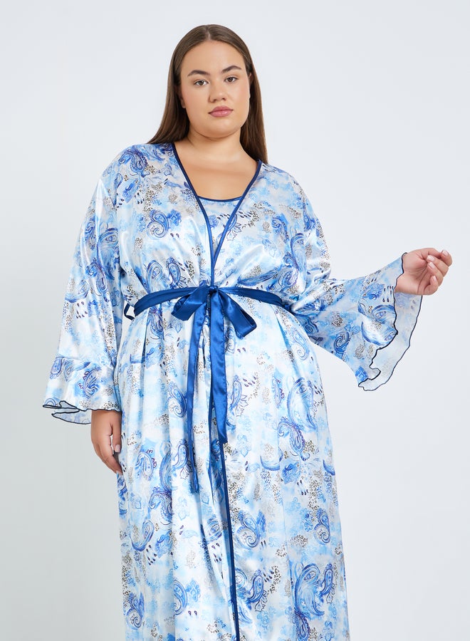 Take Two Plus Size Women Printed Robe and Satin Slip Dress - Image 1